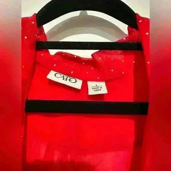 Size Large Cato True Red Sheer Faux Wrap Front Deep V-Neck Blouse - Picture 3 of 4